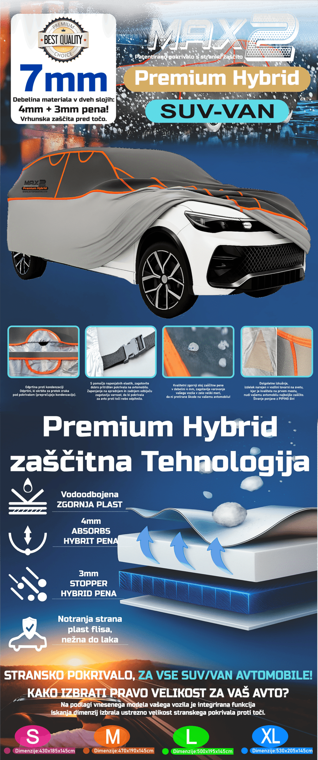 Avtopokrivalo MAX 2 Premium Hybrid za limuzino z 7 mm zaščito pred točo
