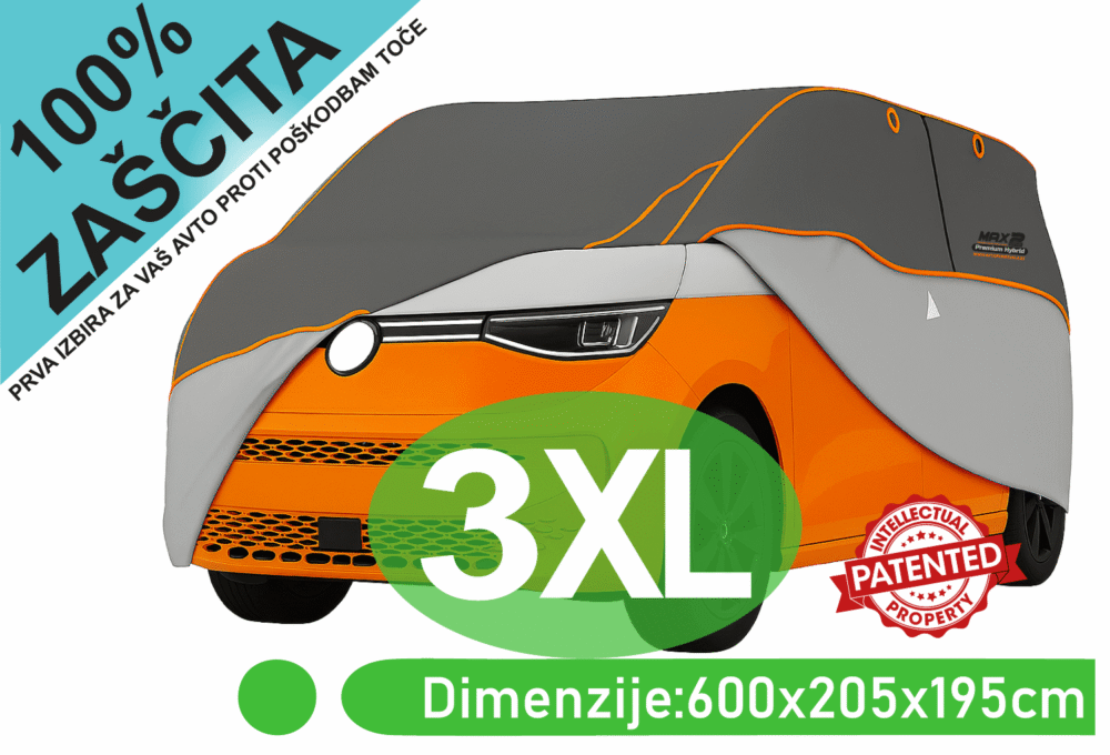Velikost 3XL avtopokrivala MAX 2 Premium Hybrid za kombi vozila – prikaz mer
