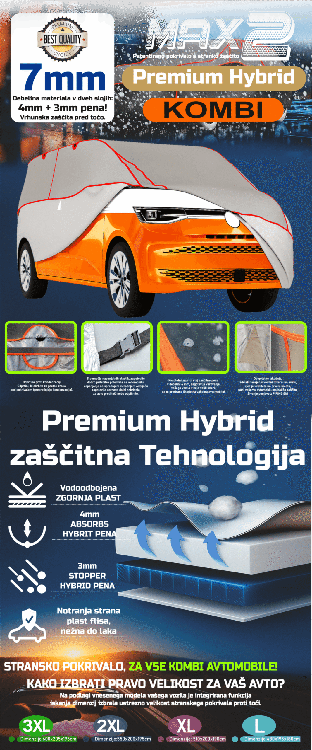 Avtopokrivalo za kombi MAX 2 Premium Hybrid – zaščita vozila pred točo, snegom in UV.