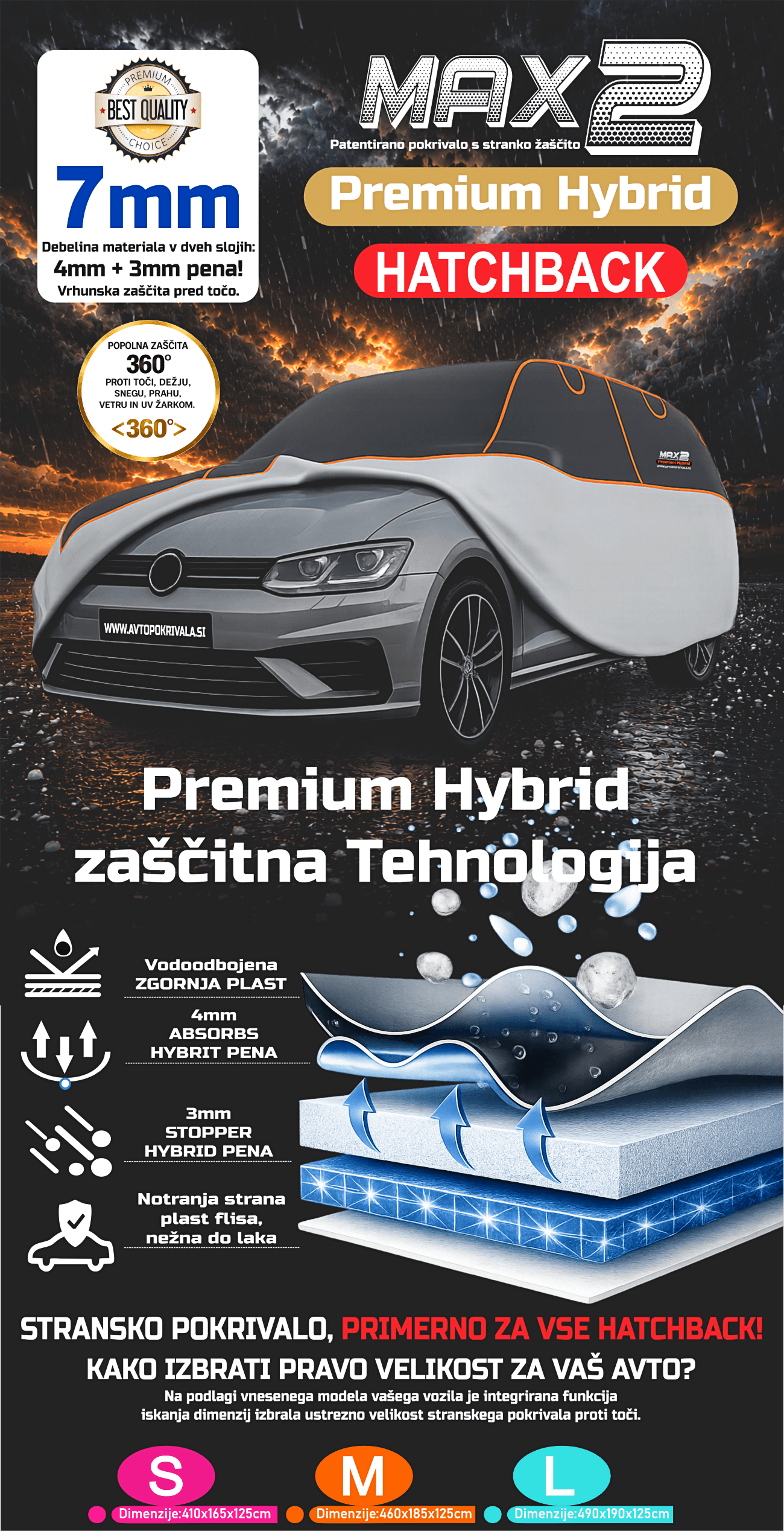 MAX2 Premium Hybrid pokrivalo za avto – 360° zaščita pred točo, dežjem, snegom, UV žarki in prahom