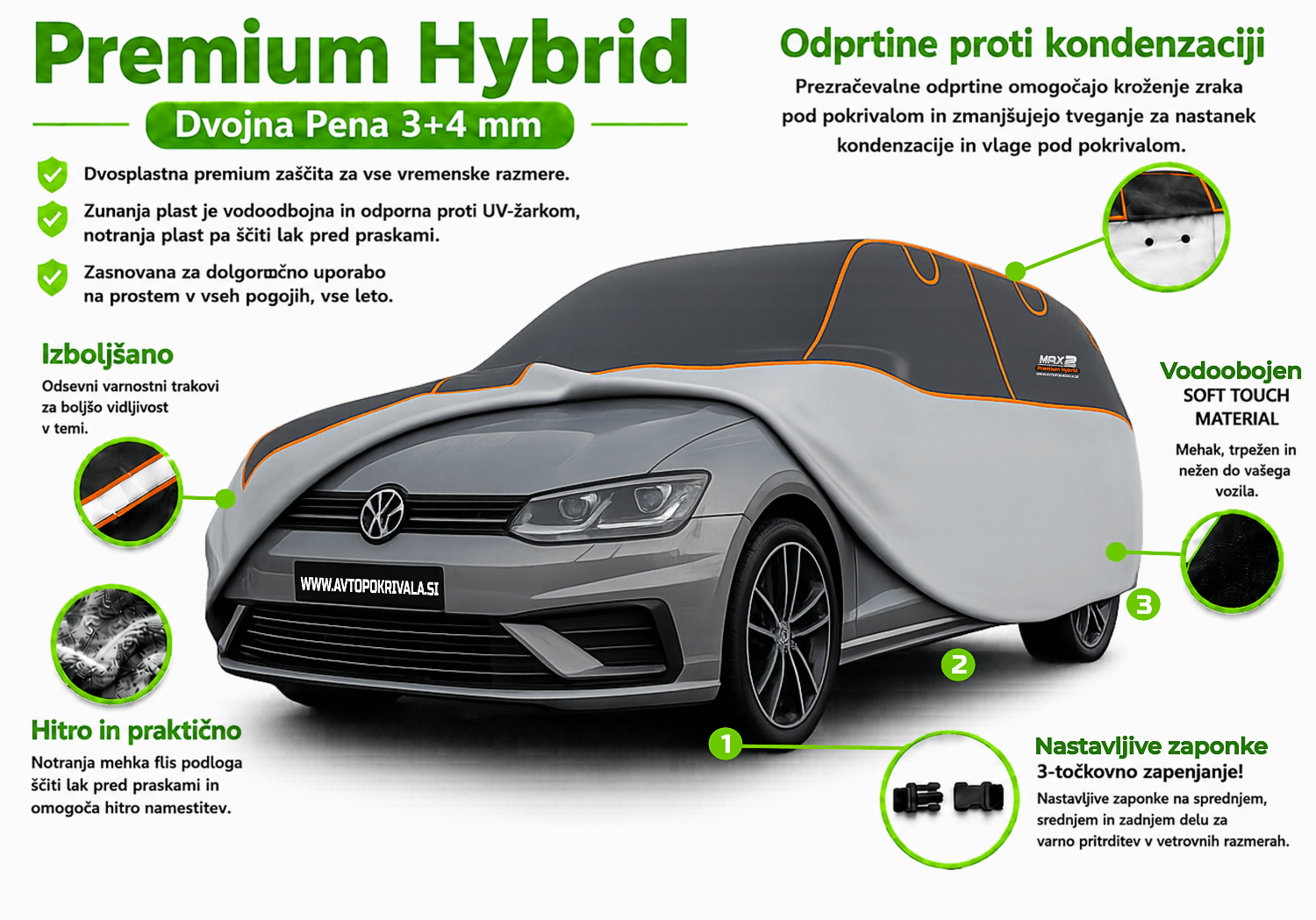 MAX2 Premium Hybrid pokrivalo za avto – 360° zaščita pred točo, dežjem, snegom, UV žarki in prahom